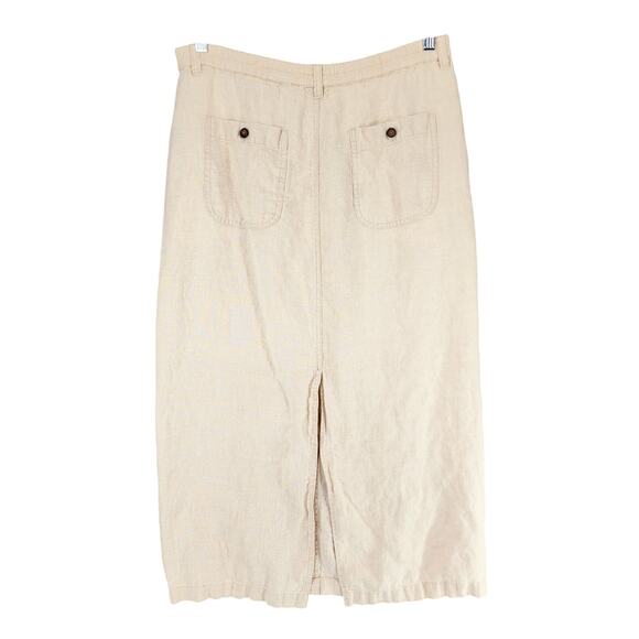 Eddie Bauer‎ Linen Maxi Skirt S Womens 32x33 Tan Beige Pockets Slit BOHO Beachy - Picture 1 of 12